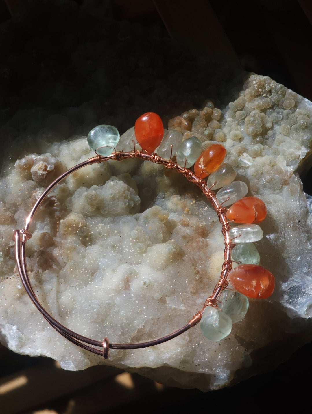 Grade AAA Aquamarine and Carnelian Bangle Bracelet