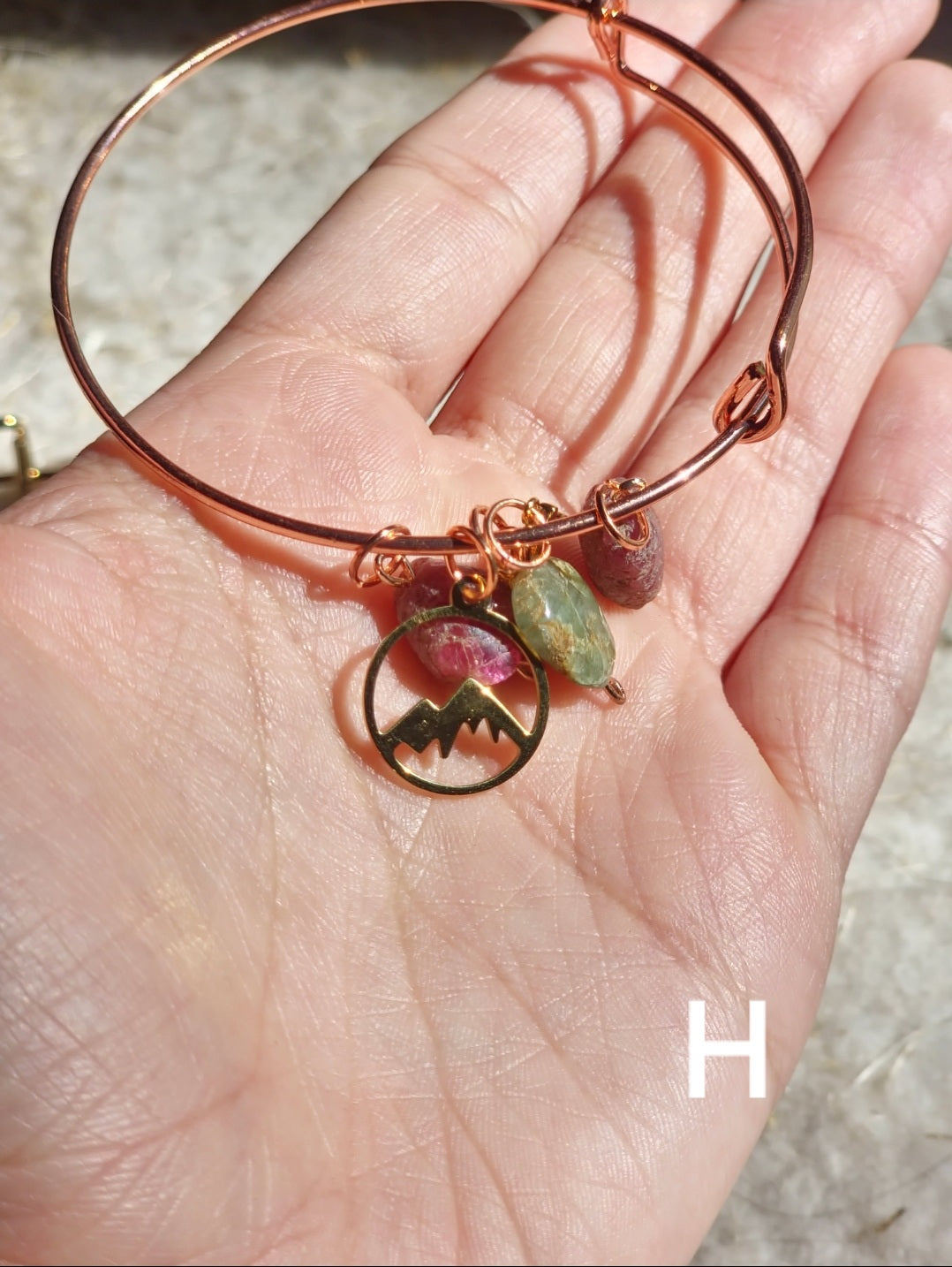 Wire Wrapped Crystal Charm Bangle Bracelet
