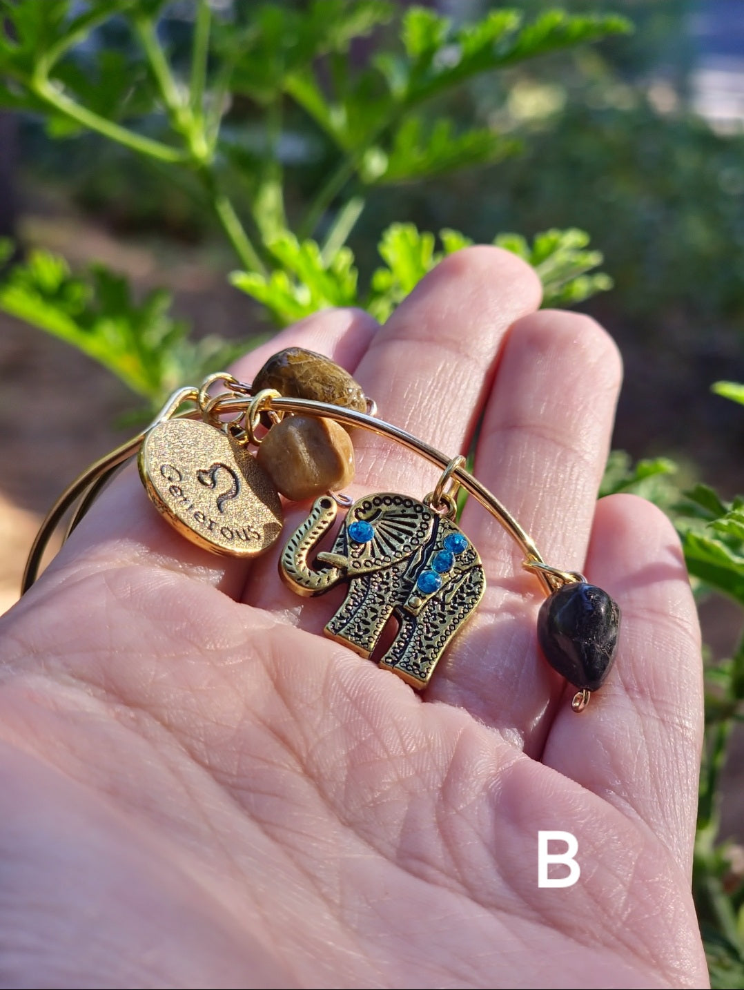Wire Wrapped Crystal Charm Bangle Bracelet