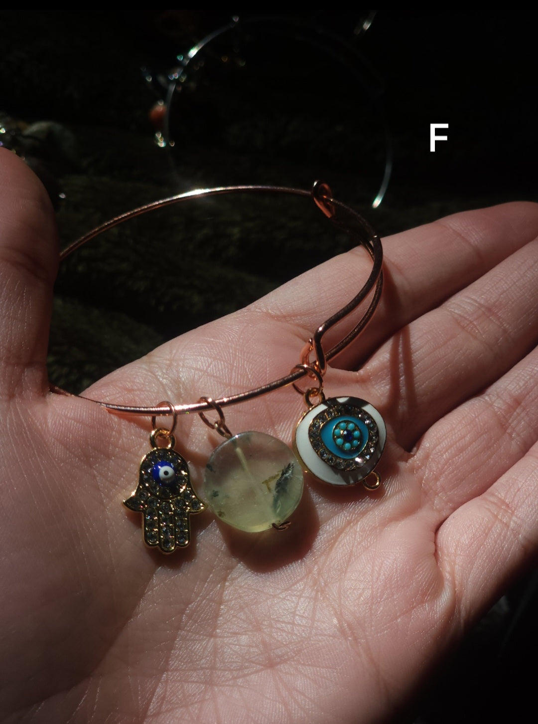 Wire Wrapped Crystal Charm Bangle Bracelet