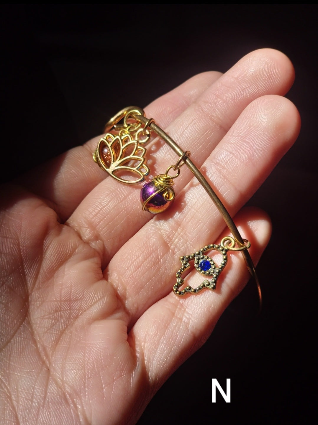 Wire Wrapped Crystal Charm Bangle Bracelet