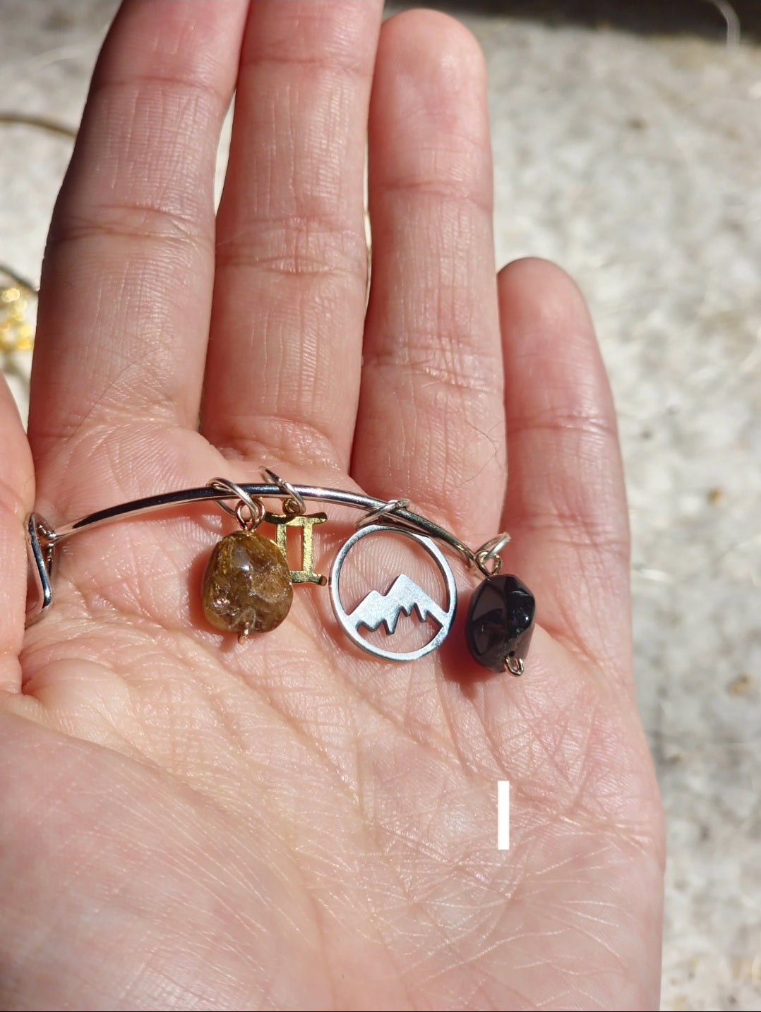 Wire Wrapped Crystal Charm Bangle Bracelet