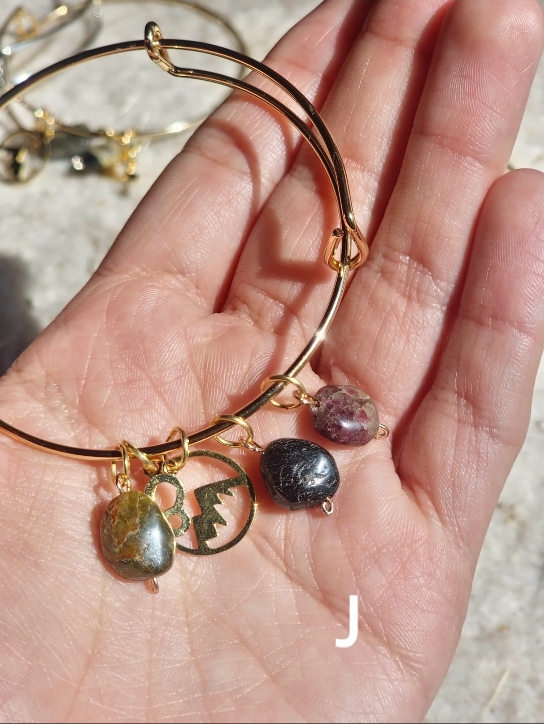 Wire Wrapped Crystal Charm Bangle Bracelet
