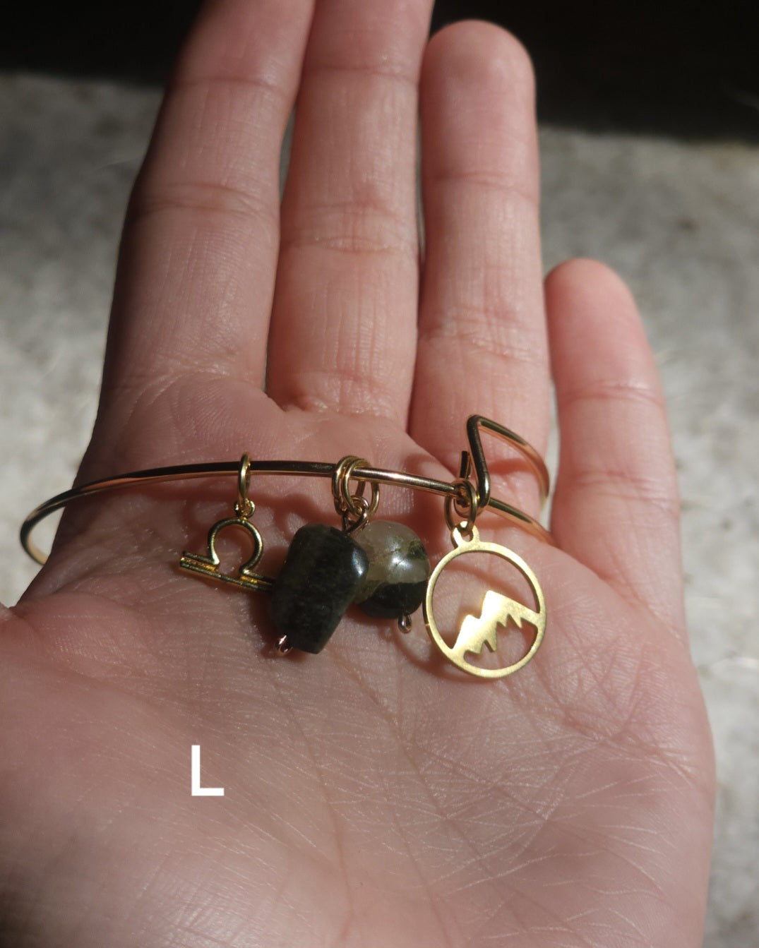 Wire Wrapped Crystal Charm Bangle Bracelet