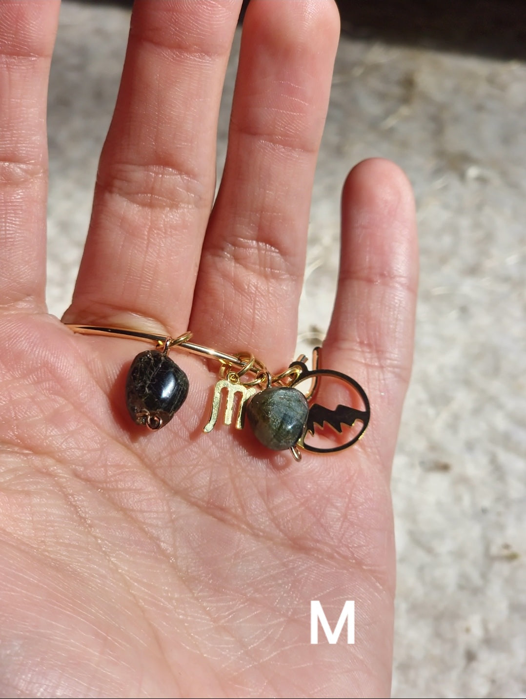 Wire Wrapped Crystal Charm Bangle Bracelet