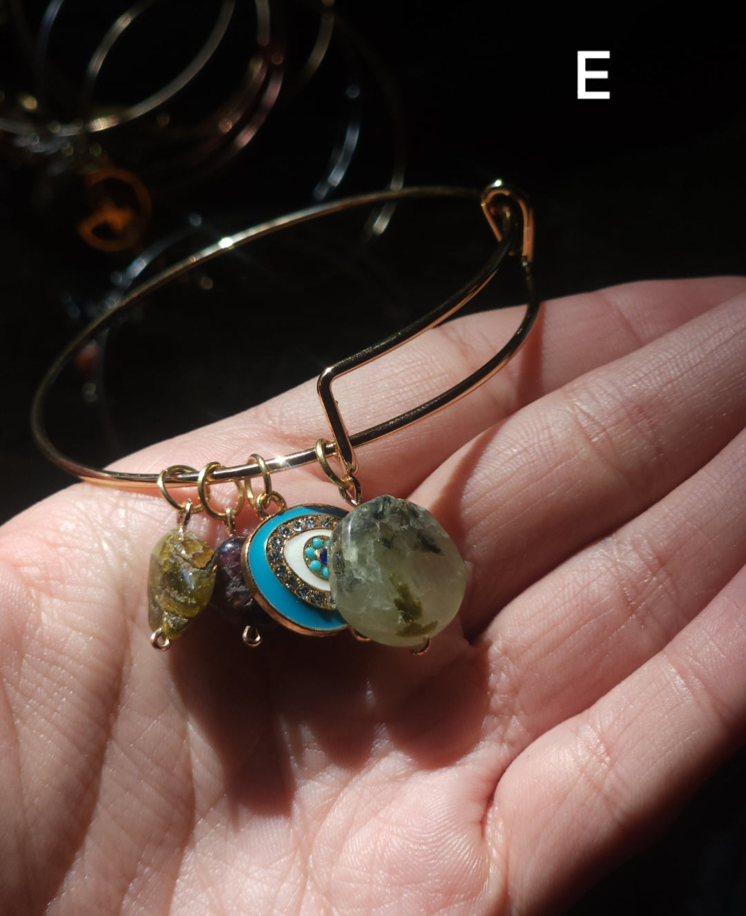 Wire Wrapped Crystal Charm Bangle Bracelet