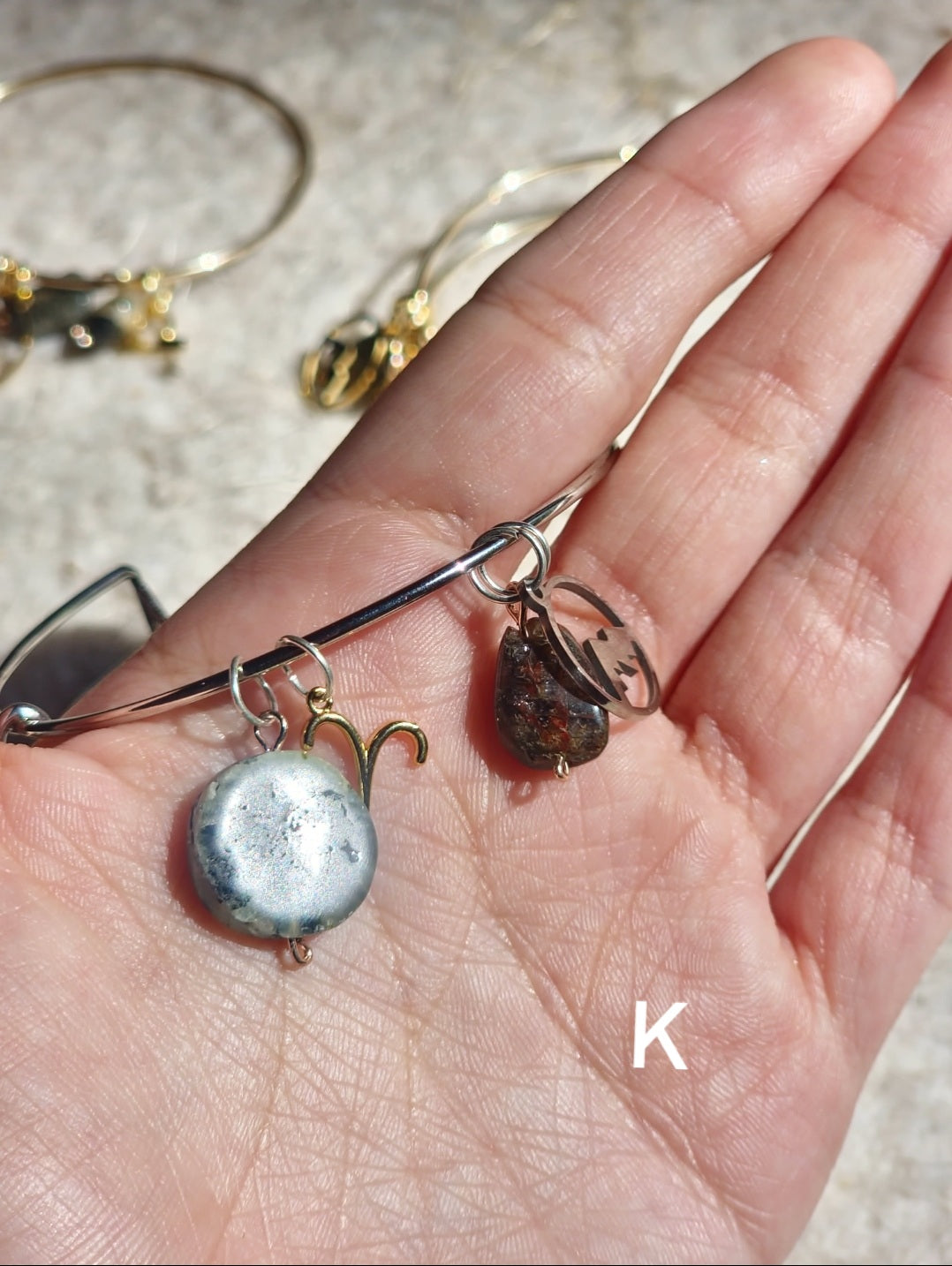 Wire Wrapped Crystal Charm Bangle Bracelet