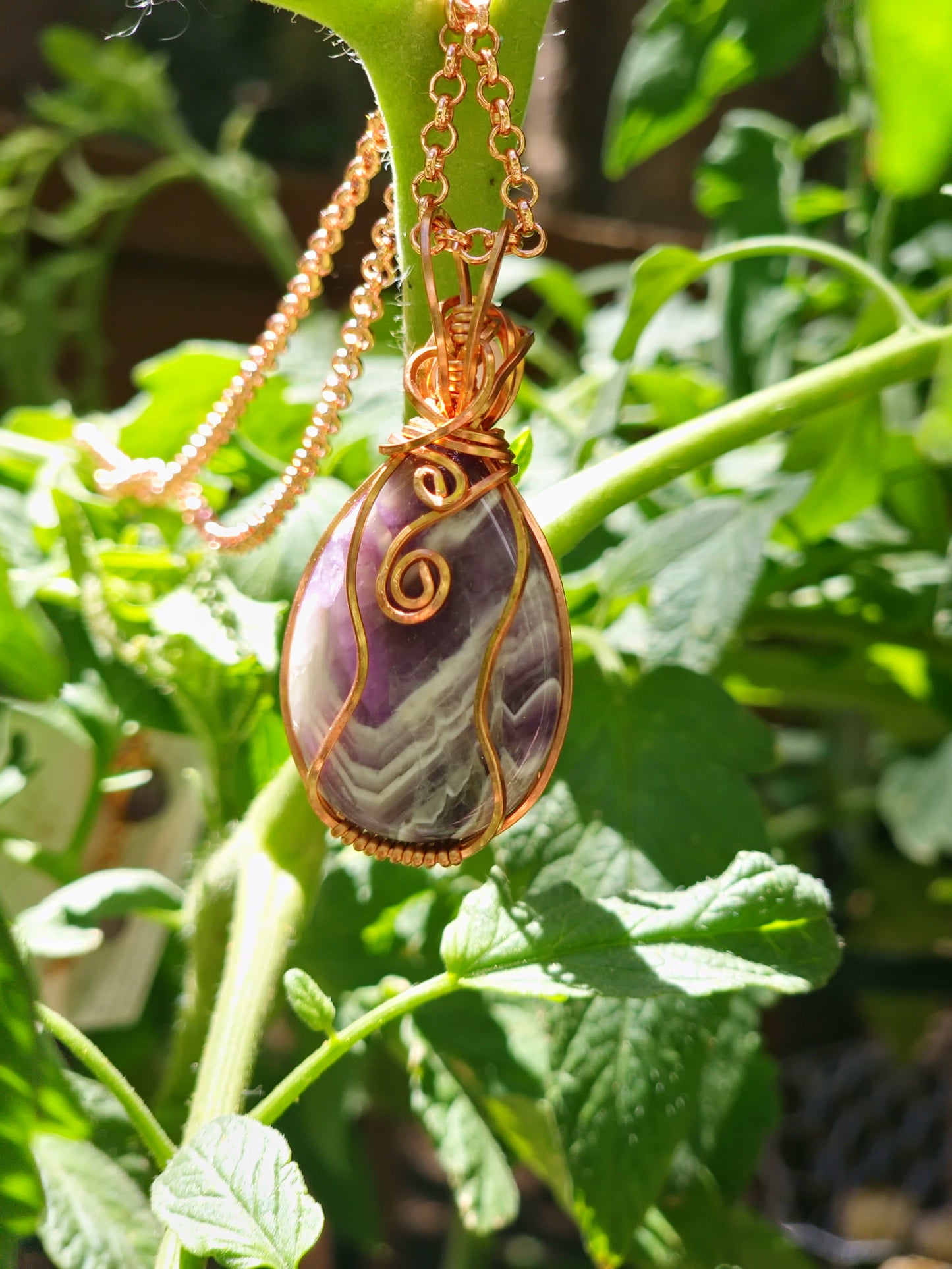 Amethyst and Rainbow Moonstone Wrapped Pendant & Amethyst Earrings