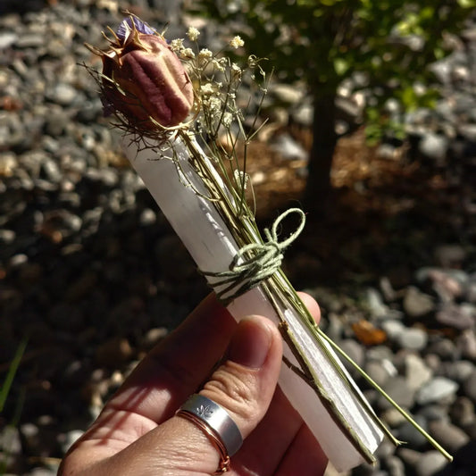 Large Dried Floral Selenite Wands