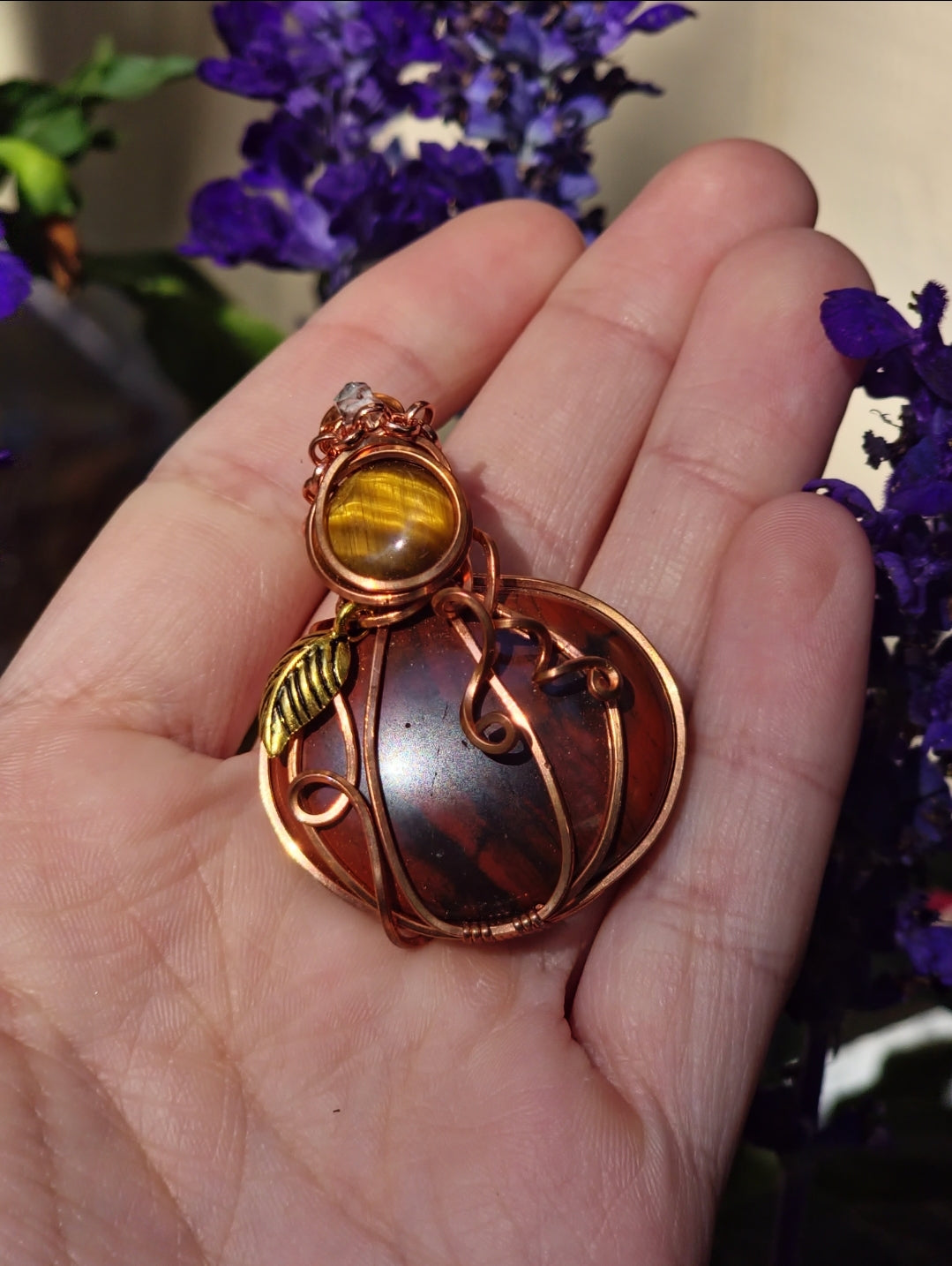 Mahogany Obsidian and Tigers Eye Pumpkin Cabochon Pendant