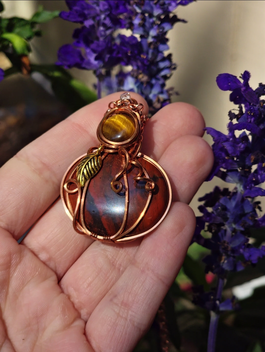 Mahogany Obsidian and Tigers Eye Pumpkin Cabochon Pendant