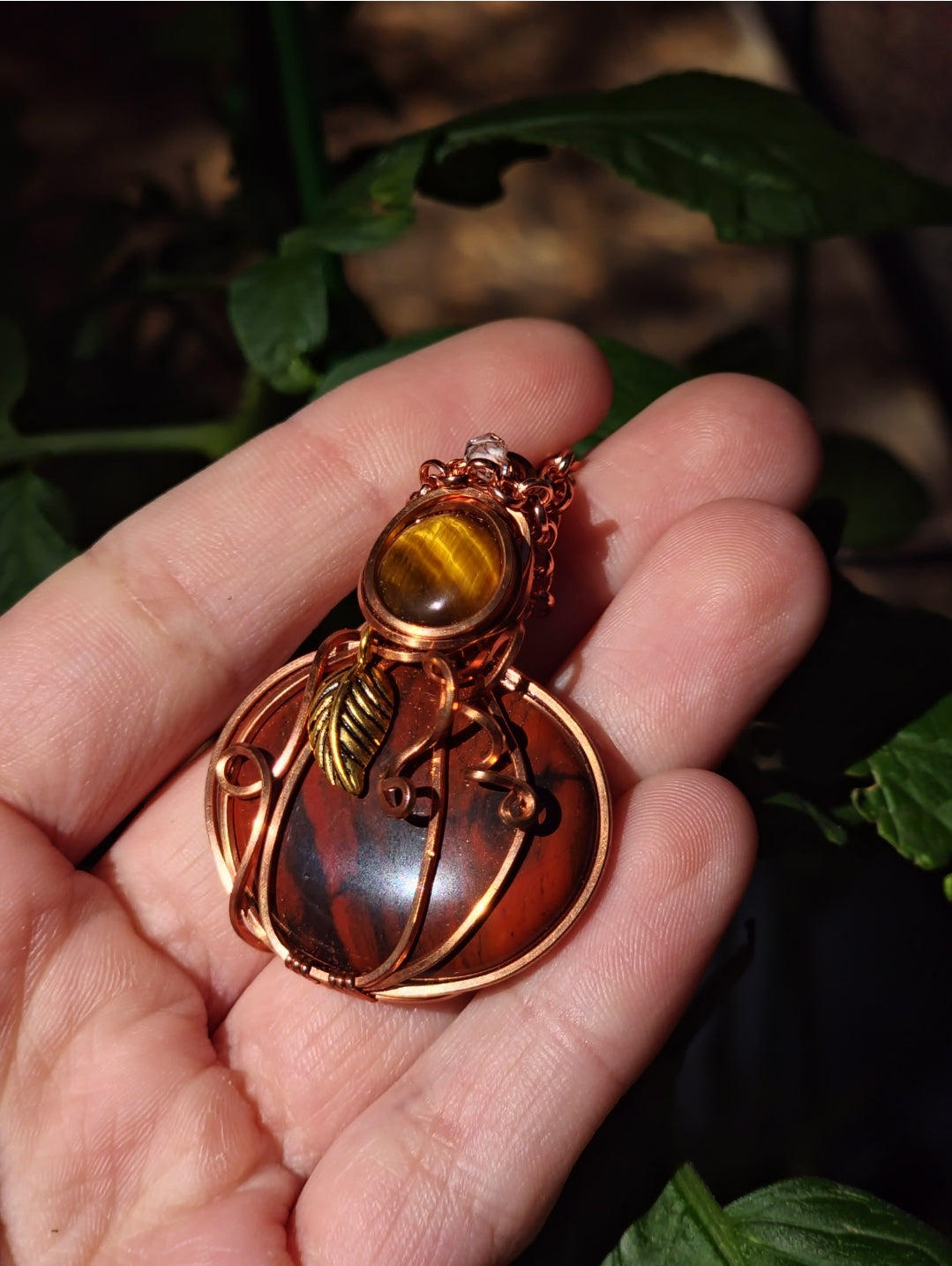 Mahogany Obsidian and Tigers Eye Pumpkin Cabochon Pendant