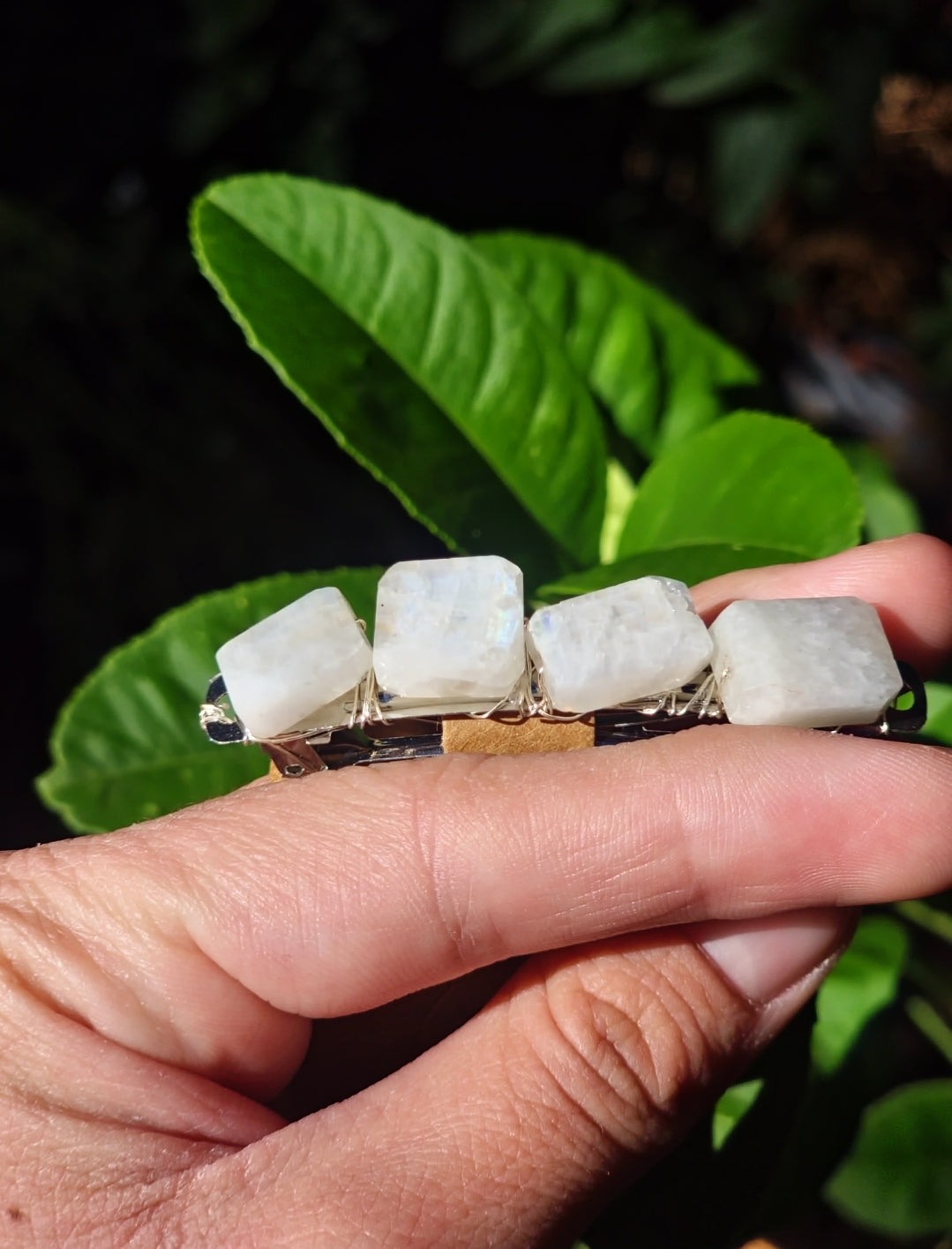 Grade AAA Rainbow Moonstone Barrette hair clip