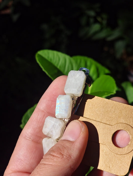 Grade AAA Rainbow Moonstone Barrette hair clip