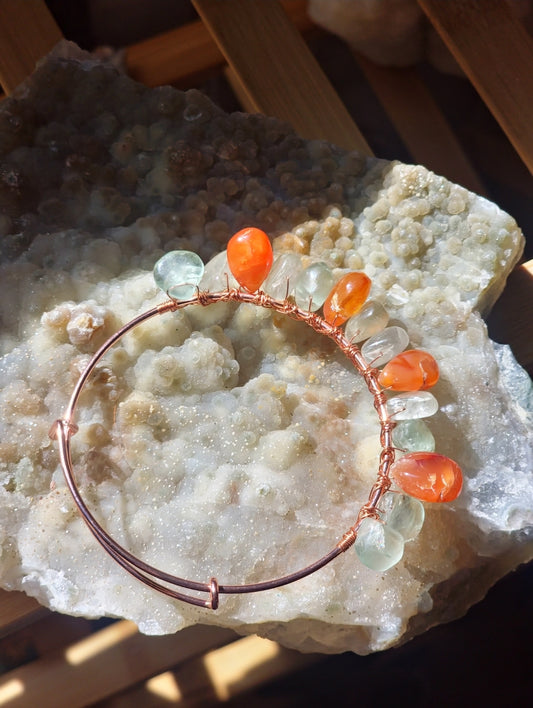 Grade AAA Aquamarine and Carnelian Bangle Bracelet