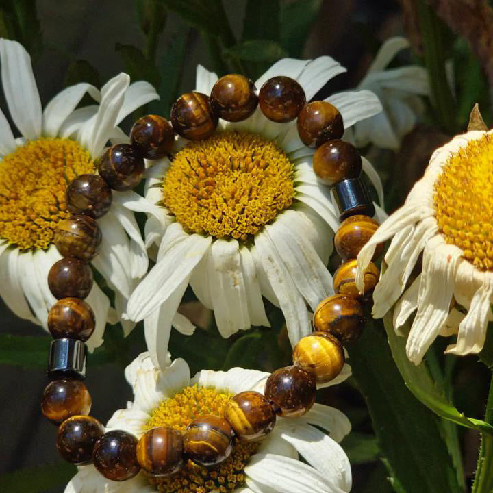 Tigers-Eye Beaded Bracelet with Hematite