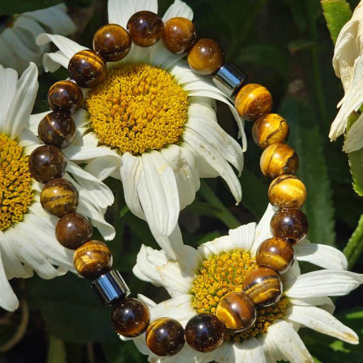 Tigers-Eye Beaded Bracelet with Hematite