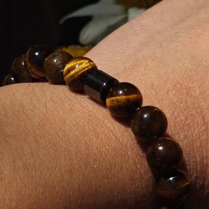Tigers-Eye Beaded Bracelet with Hematite