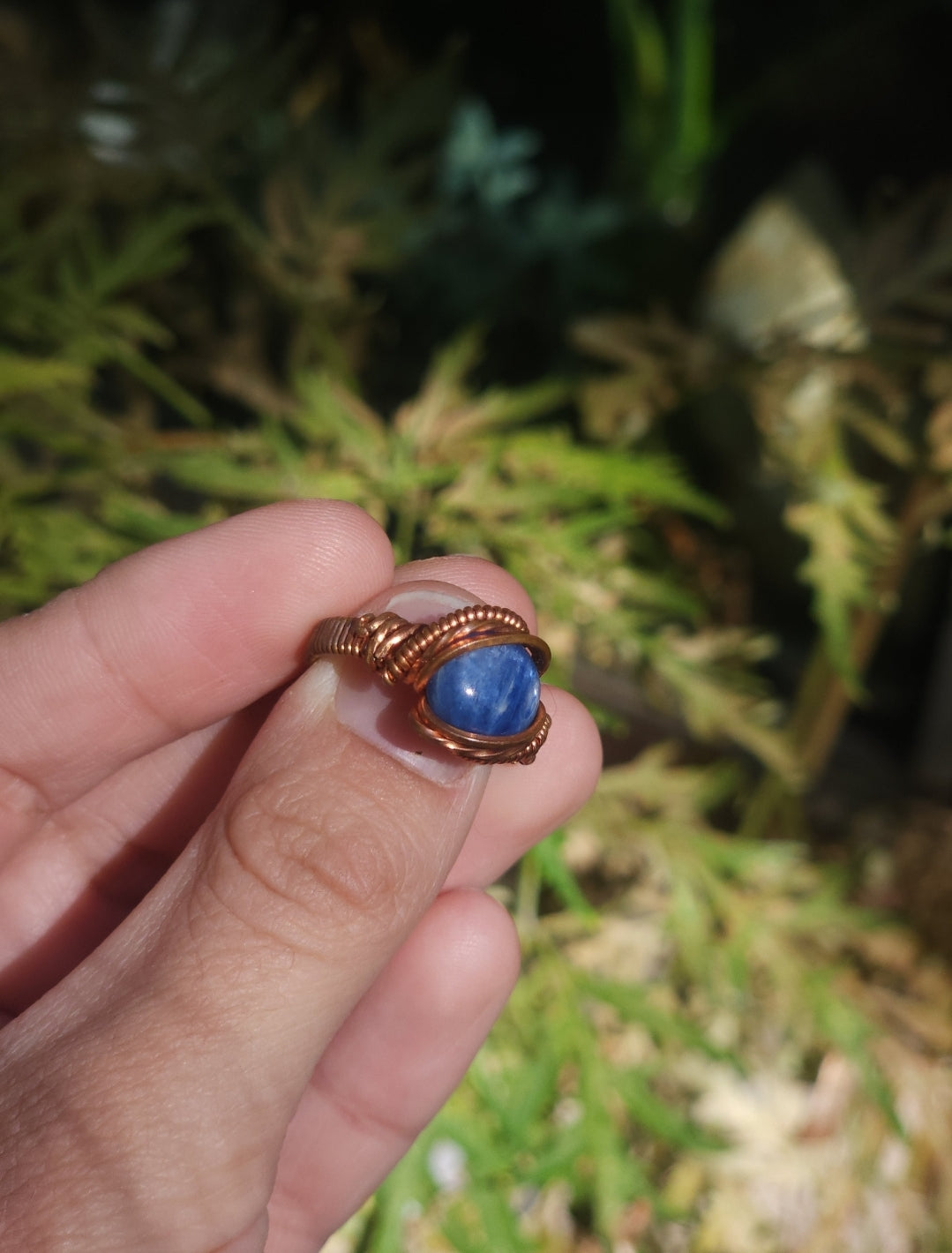 Grade AAA Blue Kyanite Ring Wrapped in Copper