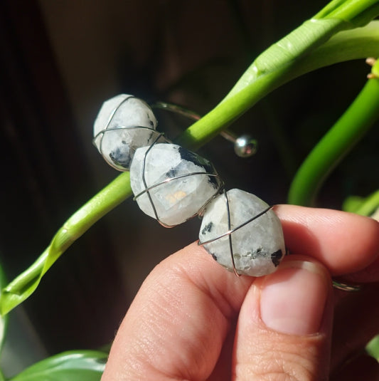 Wire Wrapped AAA Rainbow Moonstone Bracelet