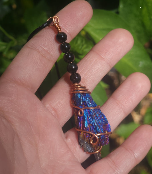 Raw Grade AAA Rainbow Kyanite Witches Broom With Rainbow Obsidian