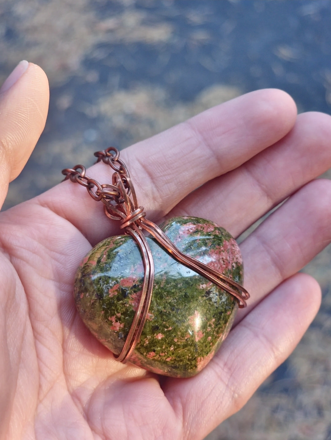 Grade AAA Unakite Heart Wrap