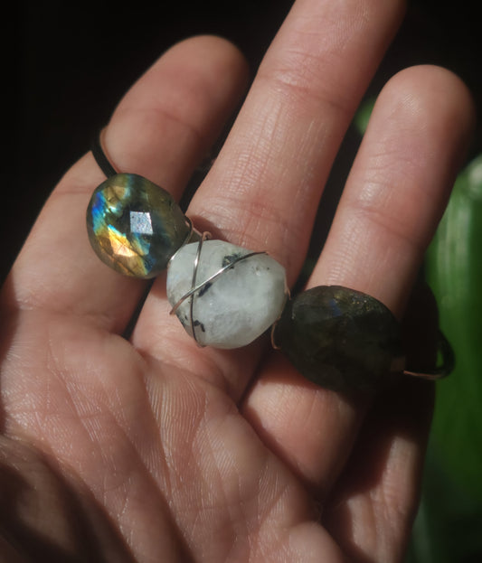 Wire Wrapped AAA Rainbow Moonstone and Labradorite Bracelet