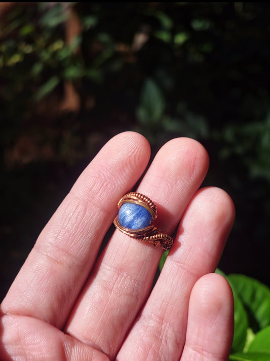 Grade AAA Blue Kyanite Ring Wrapped in Copper