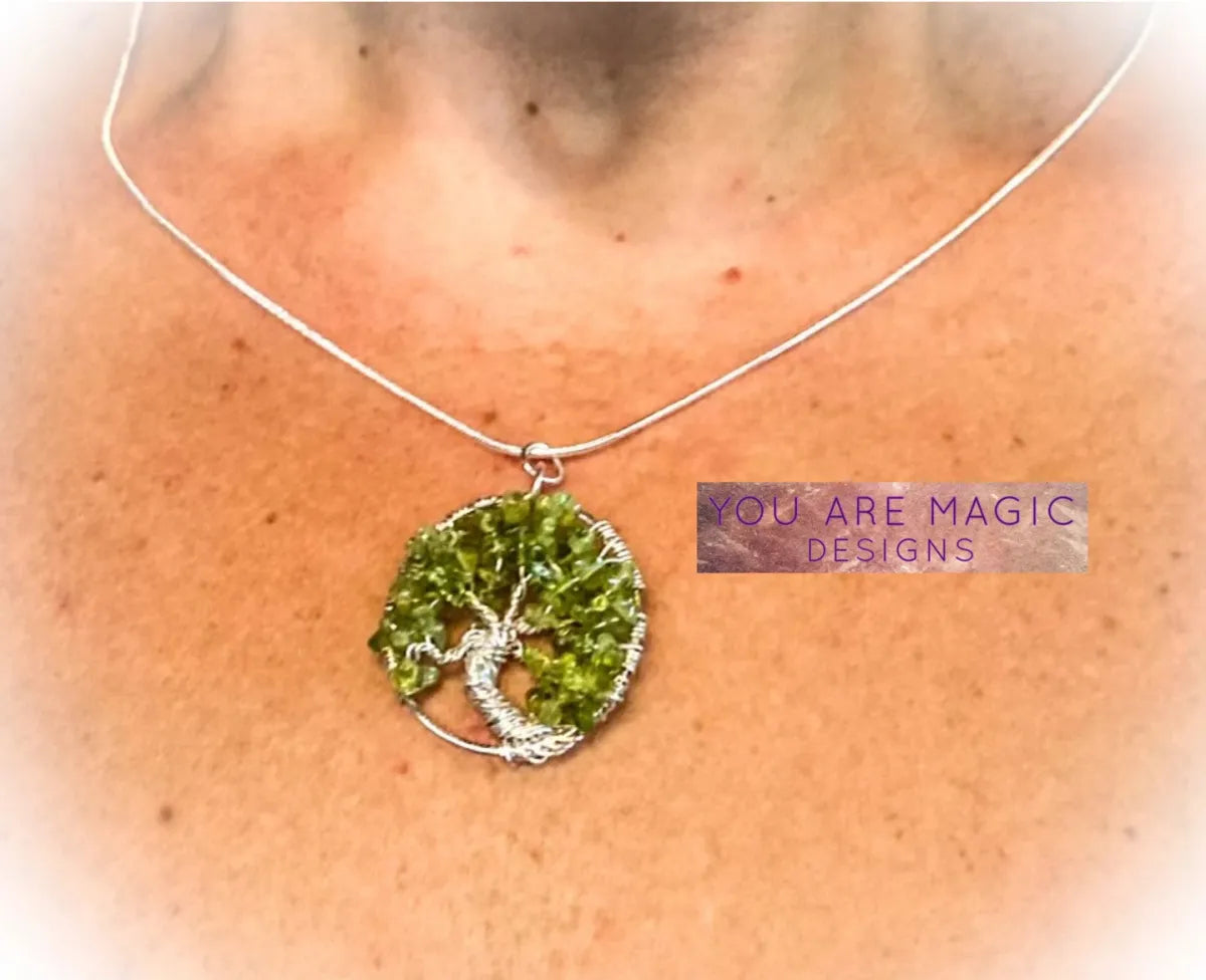 Peridot Chip Tree of Life Necklace