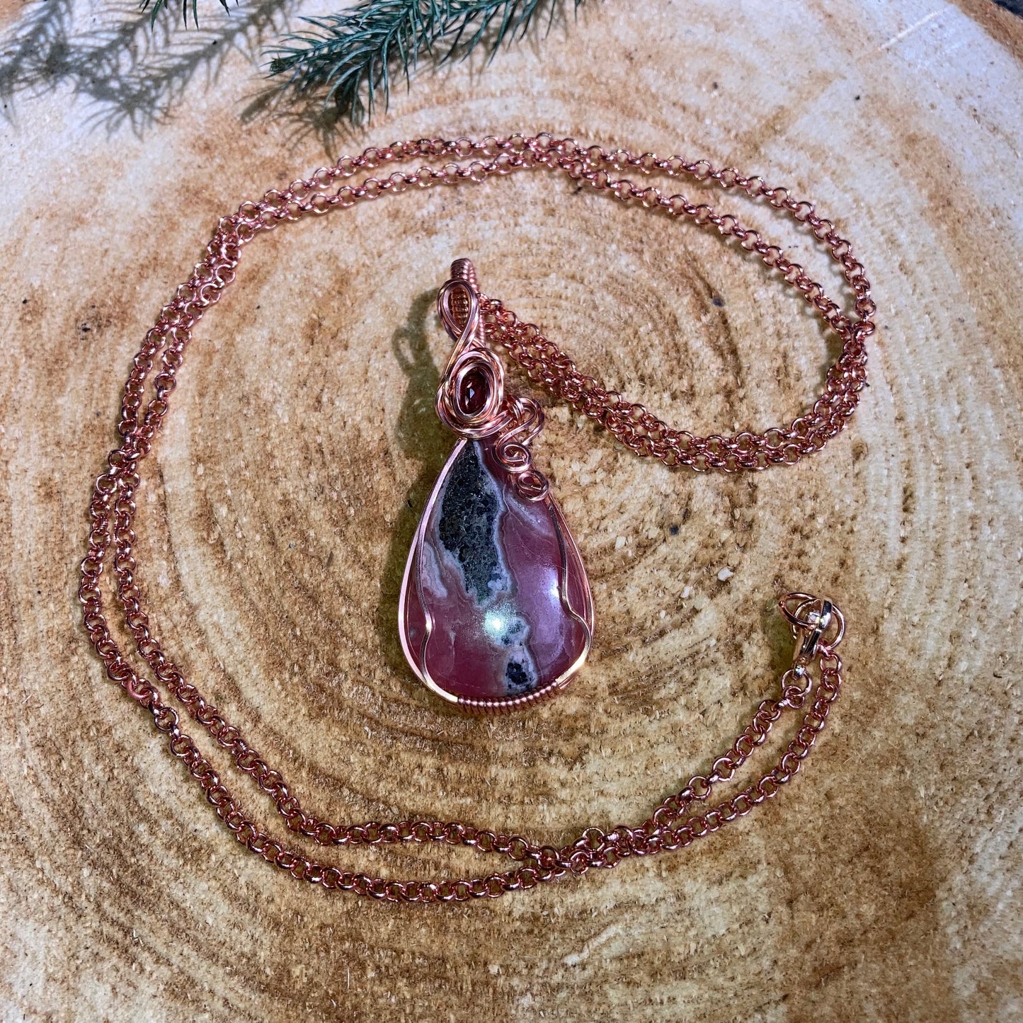 Rhodochrosite and Faceted Garnet necklace