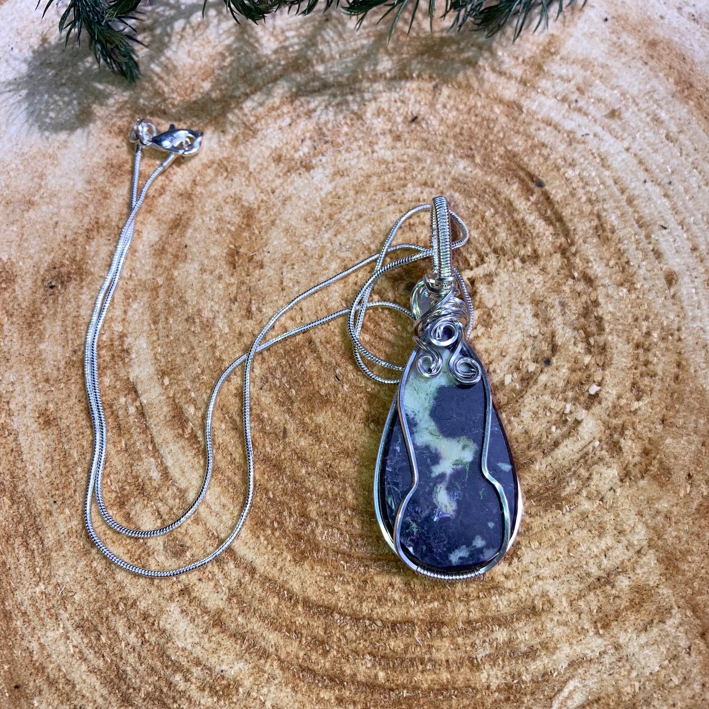 Grade AAAA Lepidolite with Grade AAA Rainbow Moonstone wrapped in 925 sterling silver on a 925 sterling silver chain