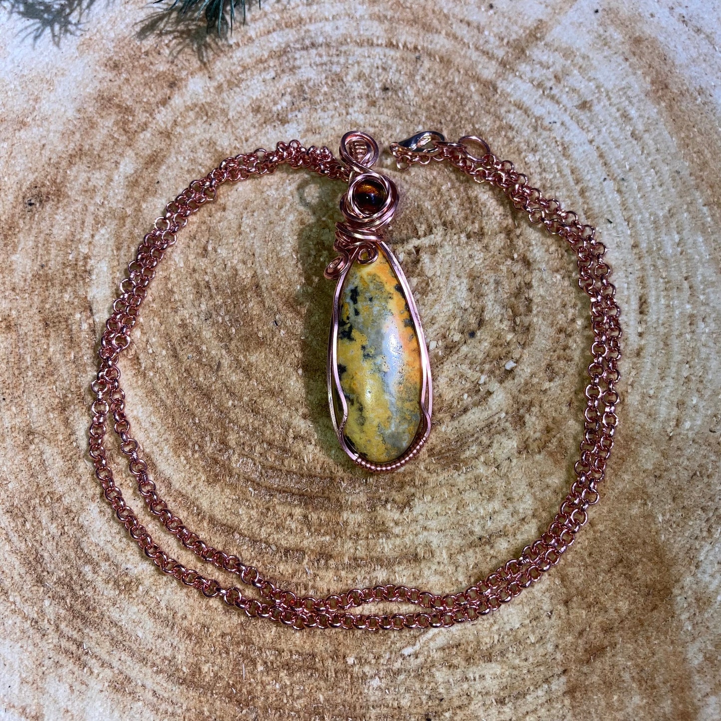 Bumblebee Jasper and amber Necklace