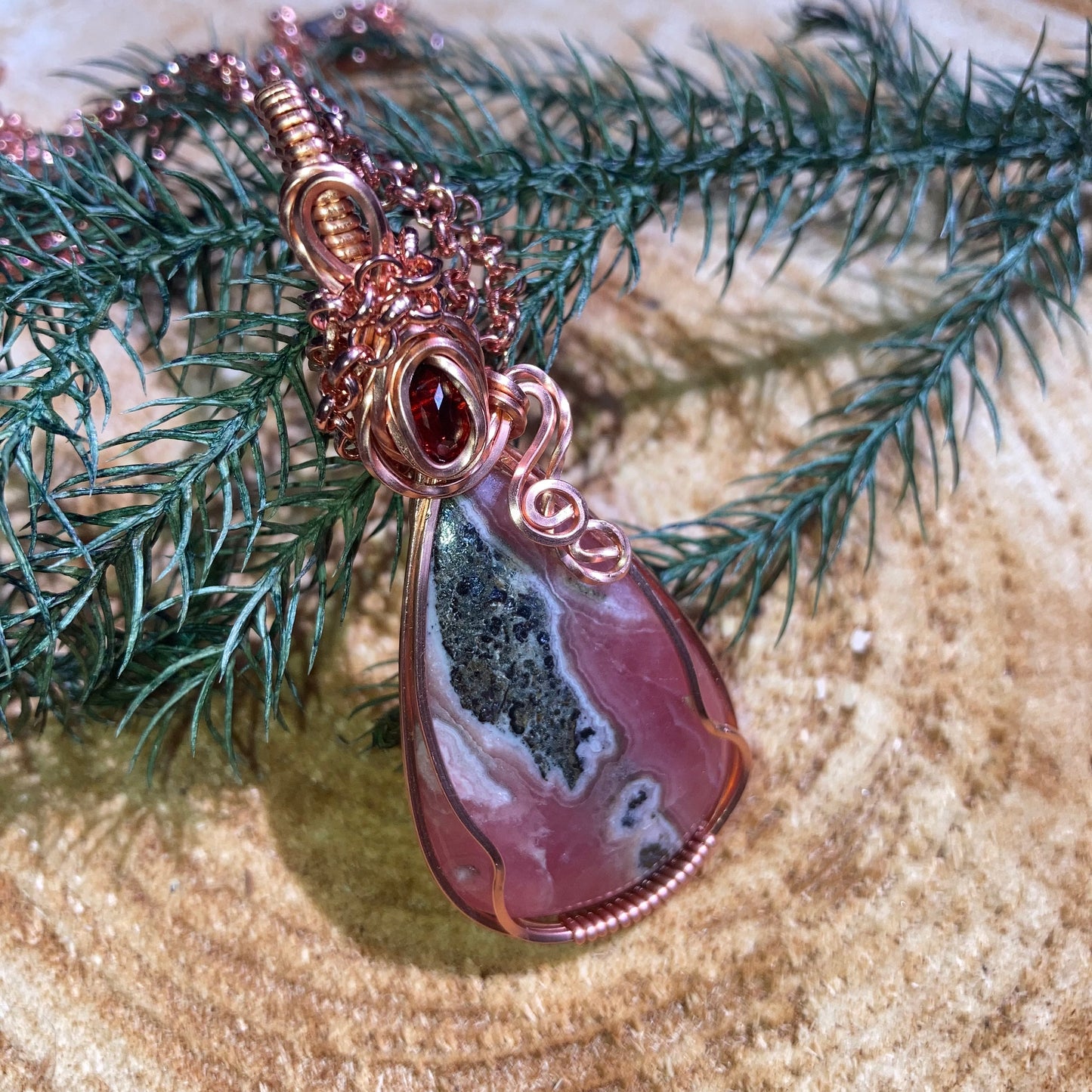 Rhodochrosite and Faceted Garnet necklace