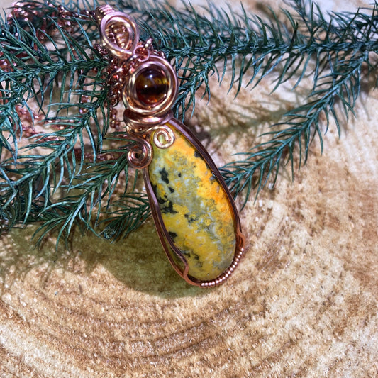 Bumblebee Jasper and amber Necklace