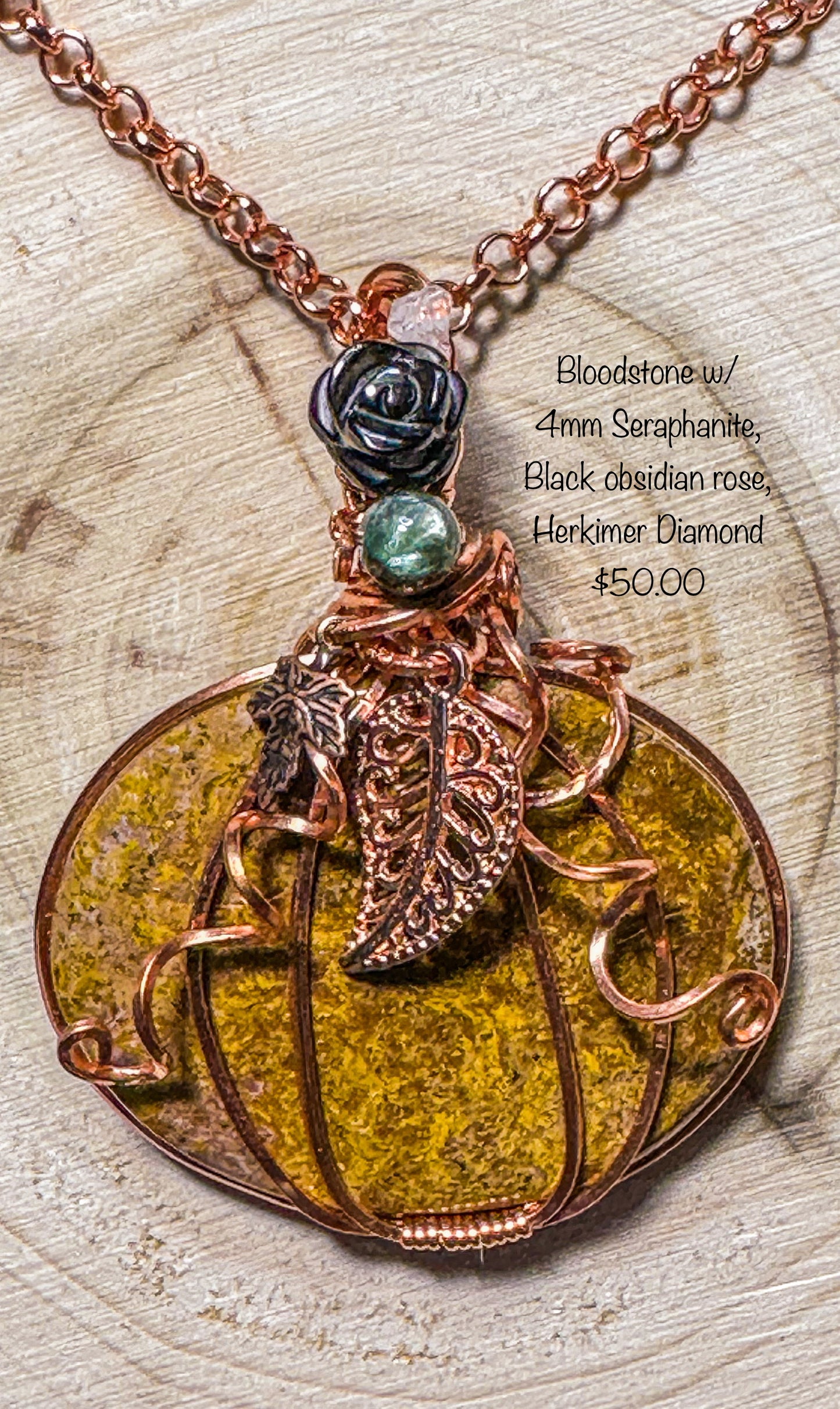 Bloodstone, Seraphanite, black obsidian necklace