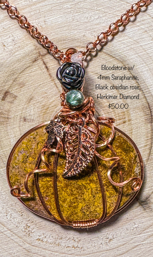 Bloodstone, Seraphanite, black obsidian necklace