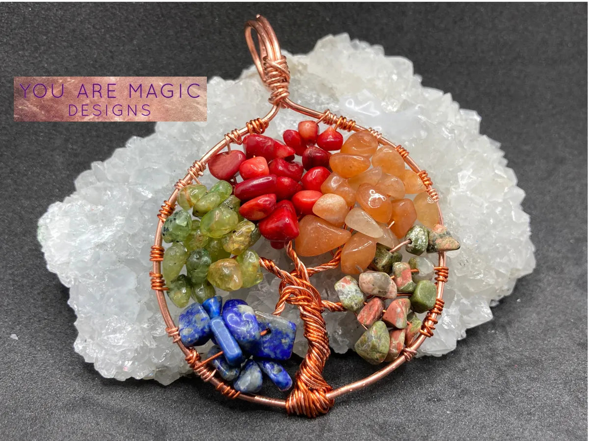 Copper Tree of Life necklace with 30 inch brass chain