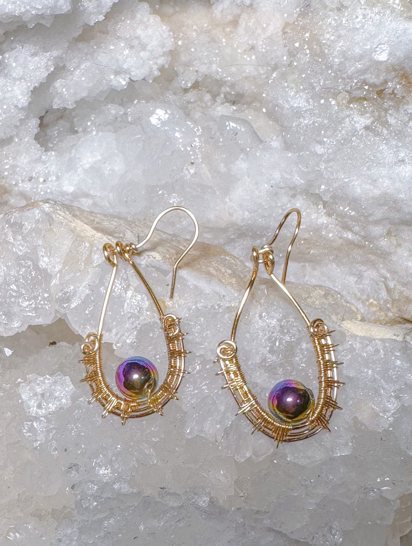 Rainbow hematite in gold fill and copper wire set
