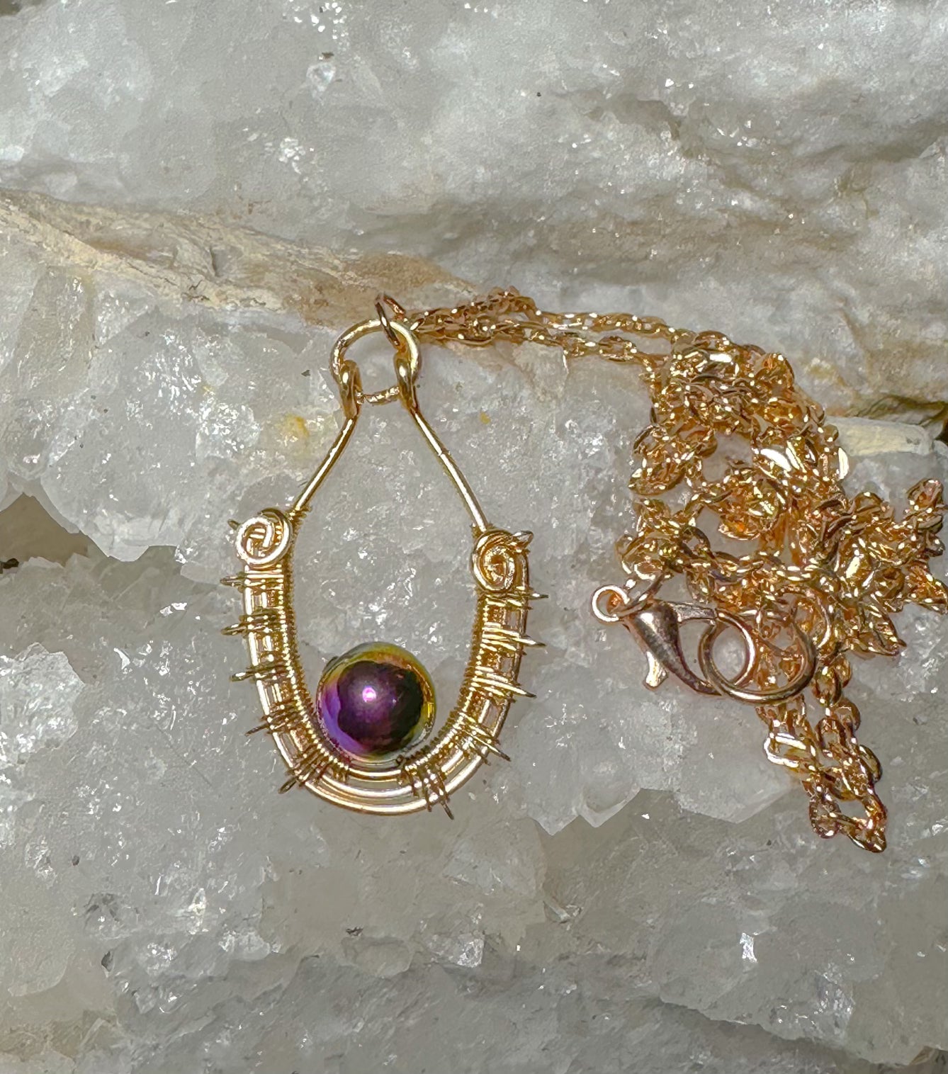 Rainbow hematite in gold fill and copper wire set