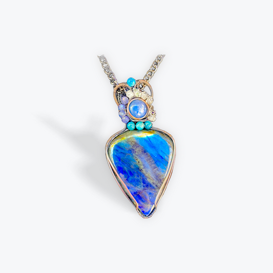 Blue Flash Labradorite with Herkimer Diamond accent Necklace